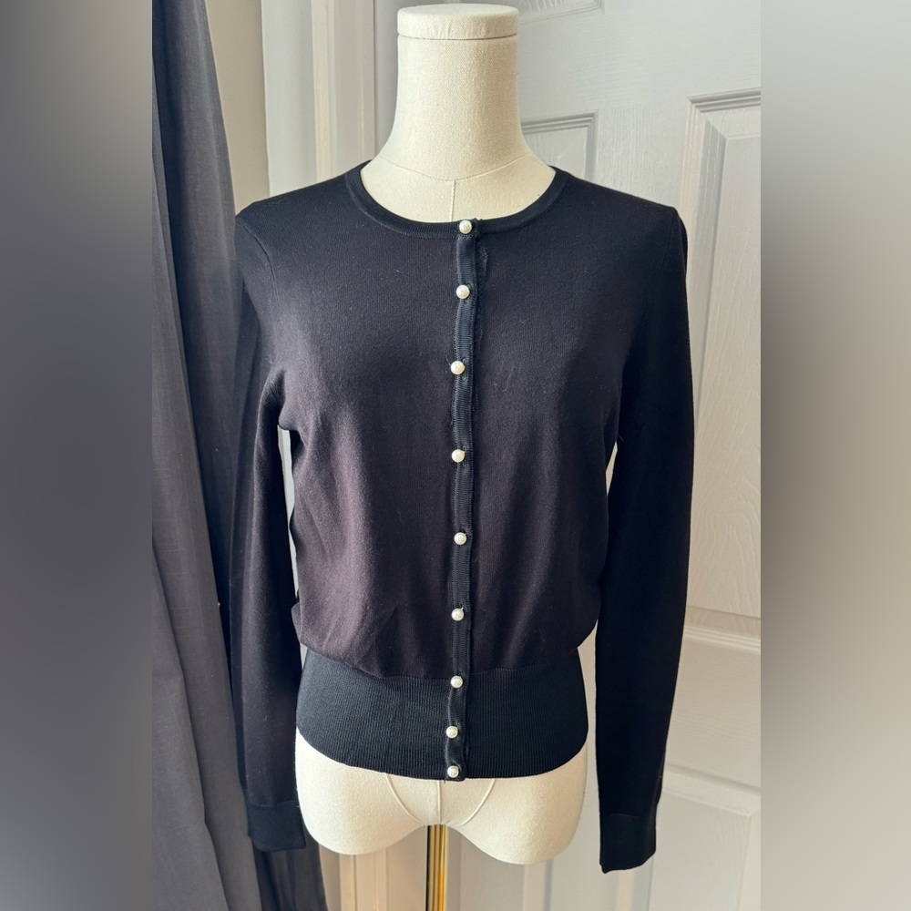 White House Black Market Button woven black cardigan